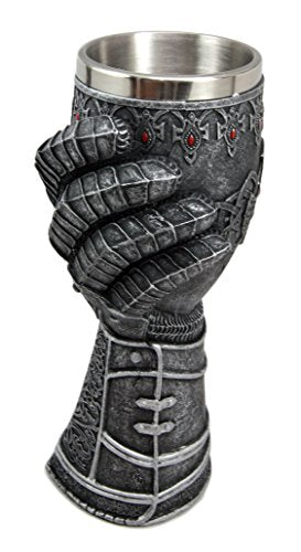 Ebros Medieval Knight Of Chivalry Gauntlet 9.5"H 8oz Wine Drink Goblet Chalice Cup