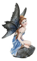 Ebros Pretty Blue Fairy Sitting On Rock Figurine 6.25" Tall Fairy Garden Decor Resin Statue