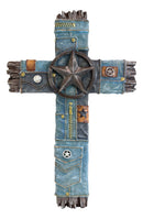 Rustic Cowboy Western Star And Blue Denim Jeans Resin Wall Cross Decor Plaque
