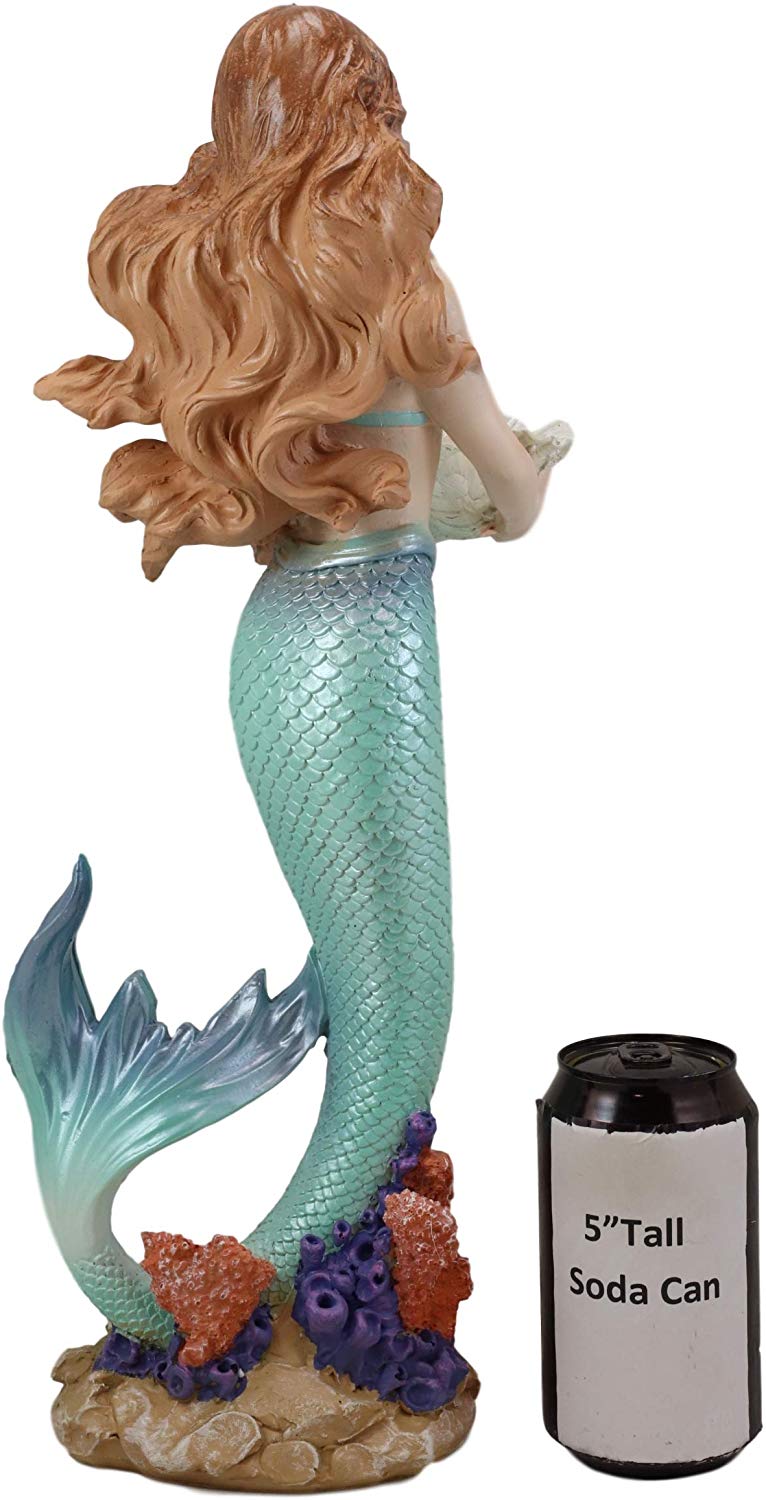 Ebros 17" Tall Mermaid with Giant Oyster Shell Dish Votive Candle Holder Statue - Ebros Gift