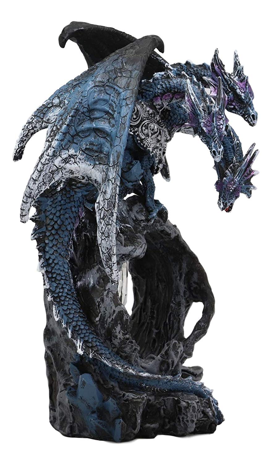Ebros Gift 3 Headed Hydra Dragon Protecting Rune Crystal Decorative Figurine 9.75" Tall (Midnight Blue and Purple Drake) - Ebros Gift