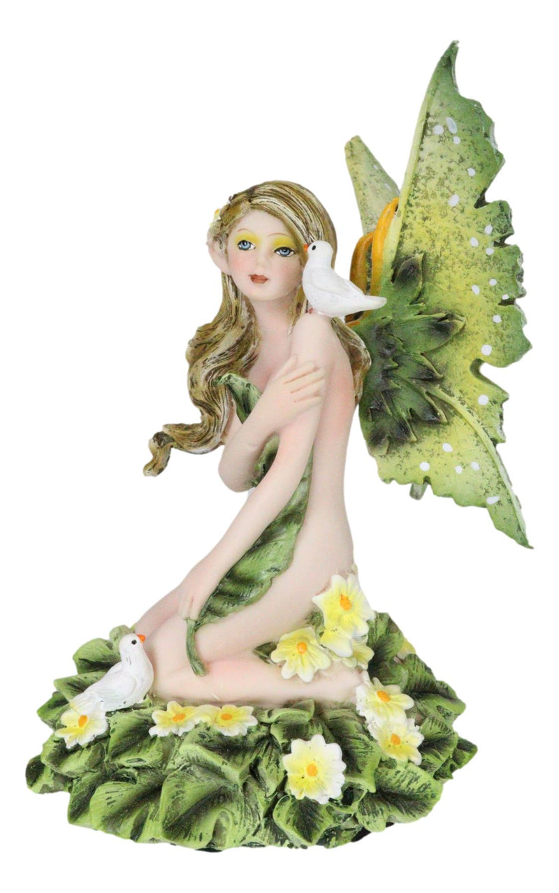Tribal Green Daisy Flower Garden Innocent Fairy Eve Kneeling On Petals Figurine