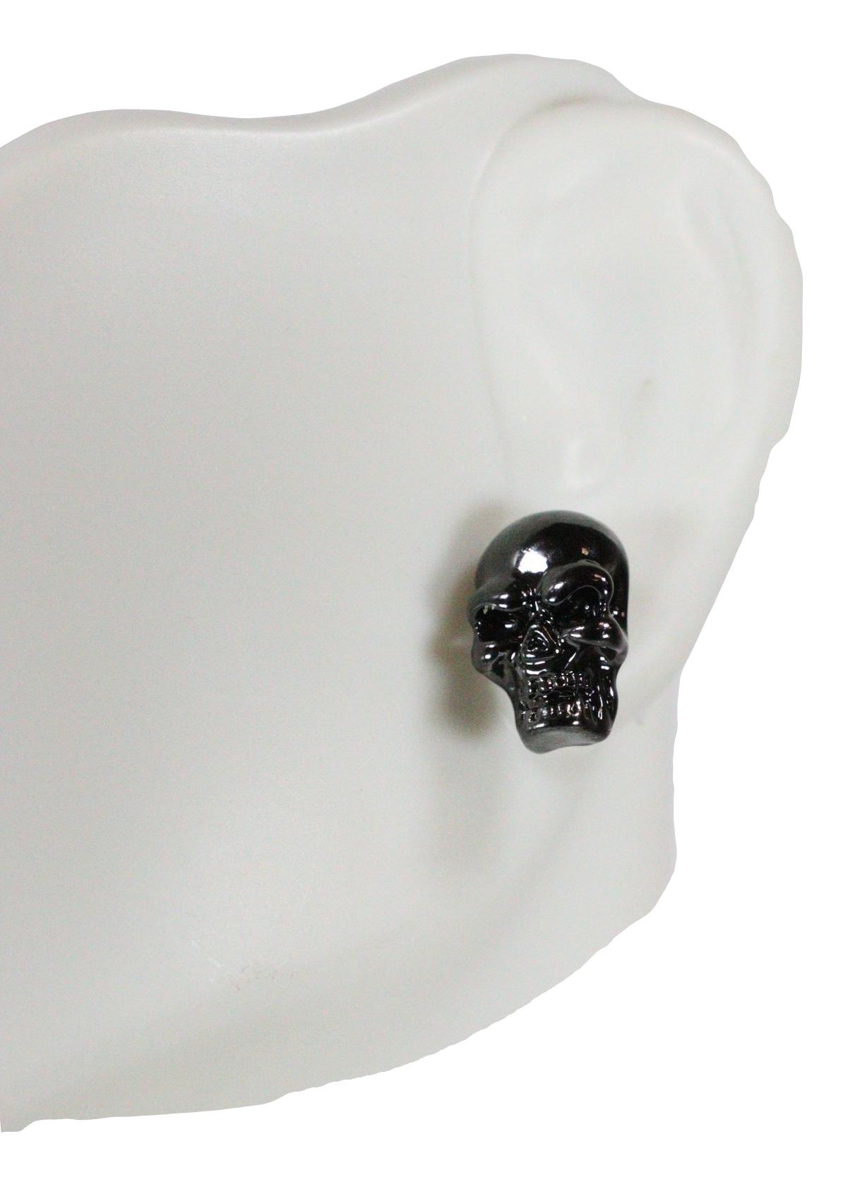 Ghastly Gothic Evil Grinning Skulls Gunmetal Stud Earrings Metal Pewter Alloy