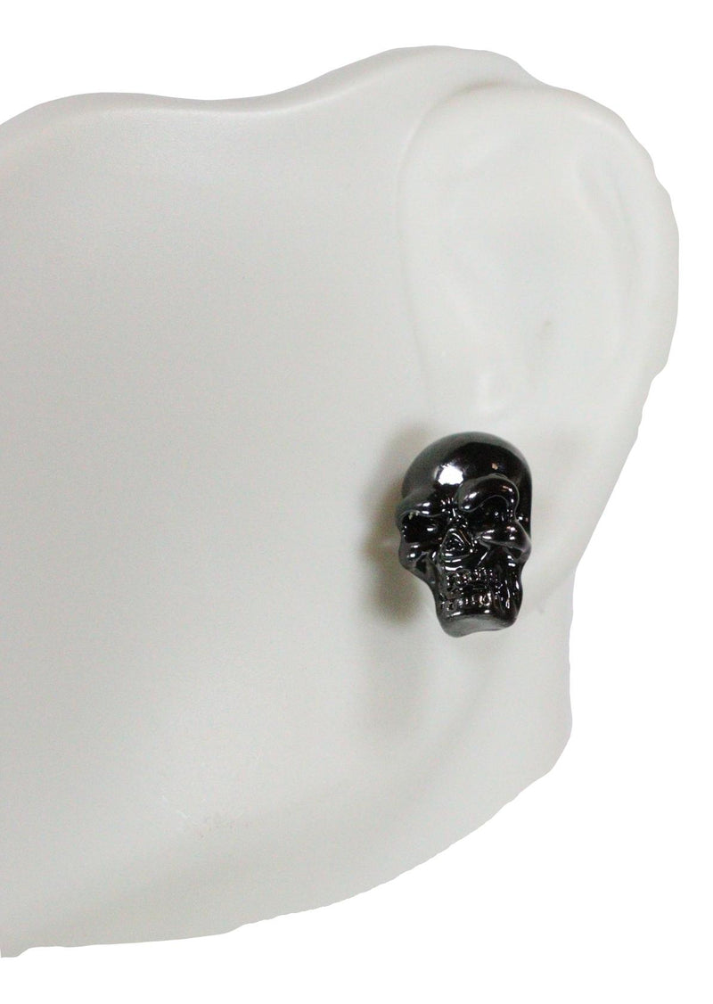 Ghastly Gothic Evil Grinning Skulls Gunmetal Stud Earrings Metal Pewter Alloy