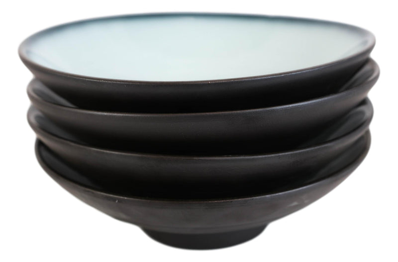 Pack Of 4 Ceramic Zen Blue Dinner Entree Soup Deep Plates Or Shallow Bowls 36oz