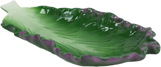 Ebros 12"L Ceramic Fresh Hearty Red Leaf Lettuce Shaped Serving Plate 1 PIECE - Ebros Gift