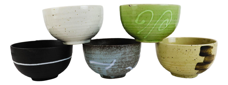 Pack Of 5 Made In Japan Colorful Brush Art Kiln Natural Glazed Ceramic Bowls