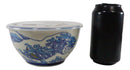Ebros Set of 2 Ceramic Blue Hokusai Great Wave Portion Meal Bowls 3 Cups Airtight Lid