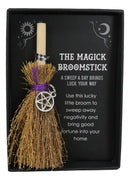 Wicca Occult Witch Broom Magick Broomstick With Pentagram Pendant Lucky Charm