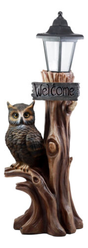 Ebros Forest Guardian Night Owl Welcome Sign Statue With Solar Powered Lantern