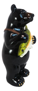 Western Rustic Fishing Black Bear Holding Largemouth Bass Fish Figurine Bears