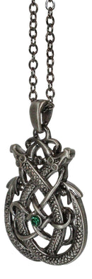 Celtic Knotwork Twin Draco Fearsome Serpentine Dragons Pewter Jewelry Necklace