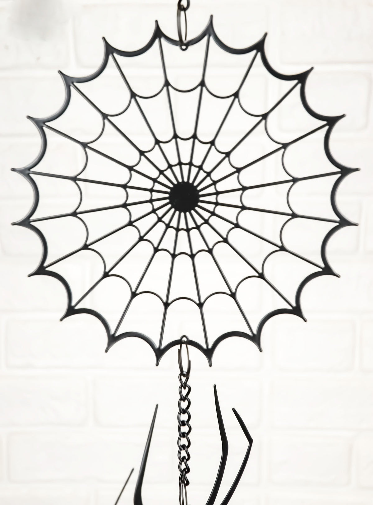 Gothic Arachnid Spider Web Cobweb Metal Wall Hanging Mobile Wind Chime W/ Beads