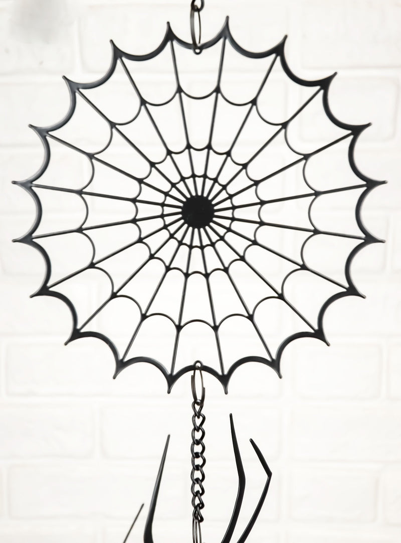 Gothic Arachnid Spider Web Cobweb Metal Wall Hanging Mobile Wind Chime W/ Beads