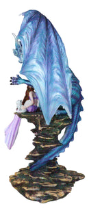 Giant Leviathan Blue Dragon Protecting A Young Princess Fairy With Kitten Statue