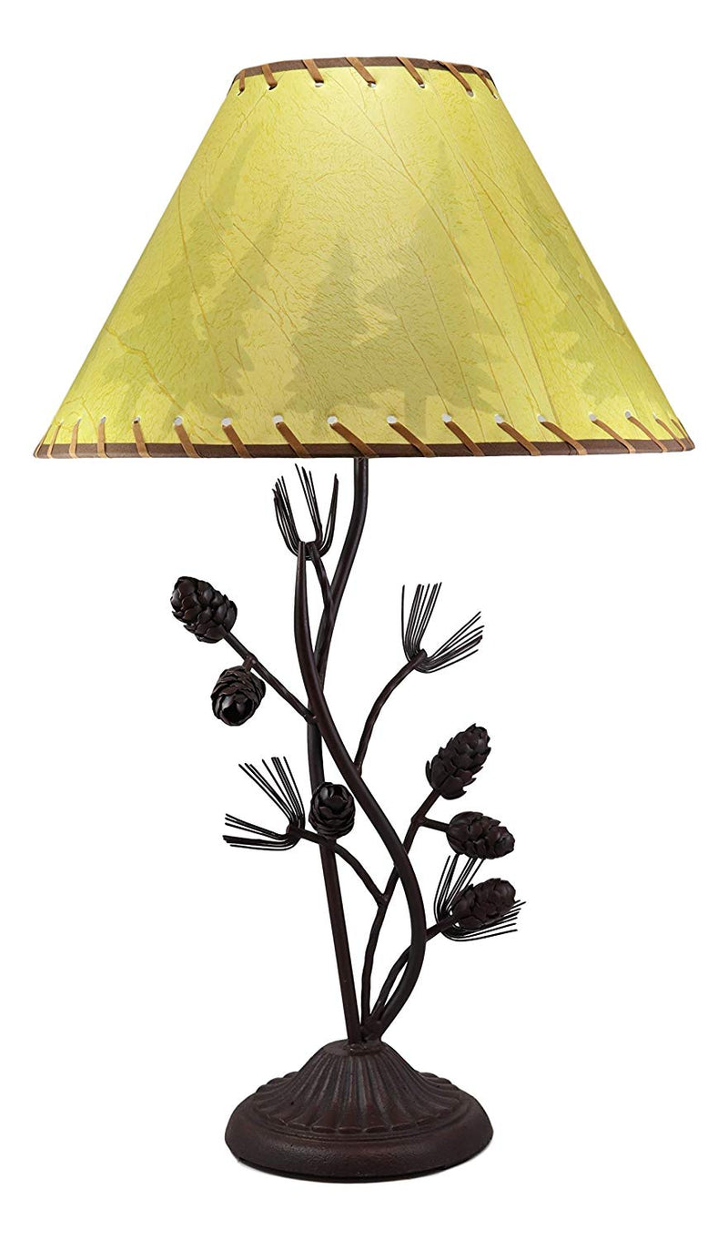 Large 27"H Vintage Rustic Mountain Pinecone Pine Tree Needles Metal Table Lamp