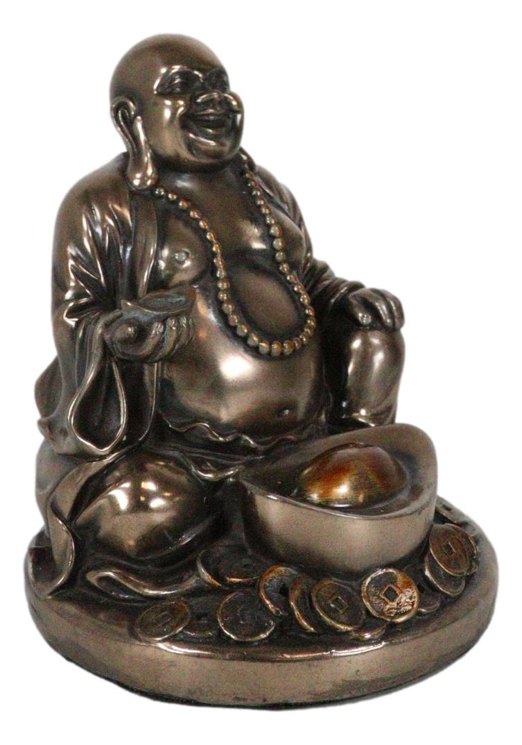 Laughing Buddha Zen Monk Of Prosperity Golden Nugget Lucky Charm Figurine 4.5"H