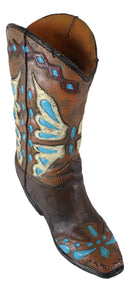 Rustic Western Cowboy Turquoise Butterfly Boot Decorative Flower Vase Or Planter