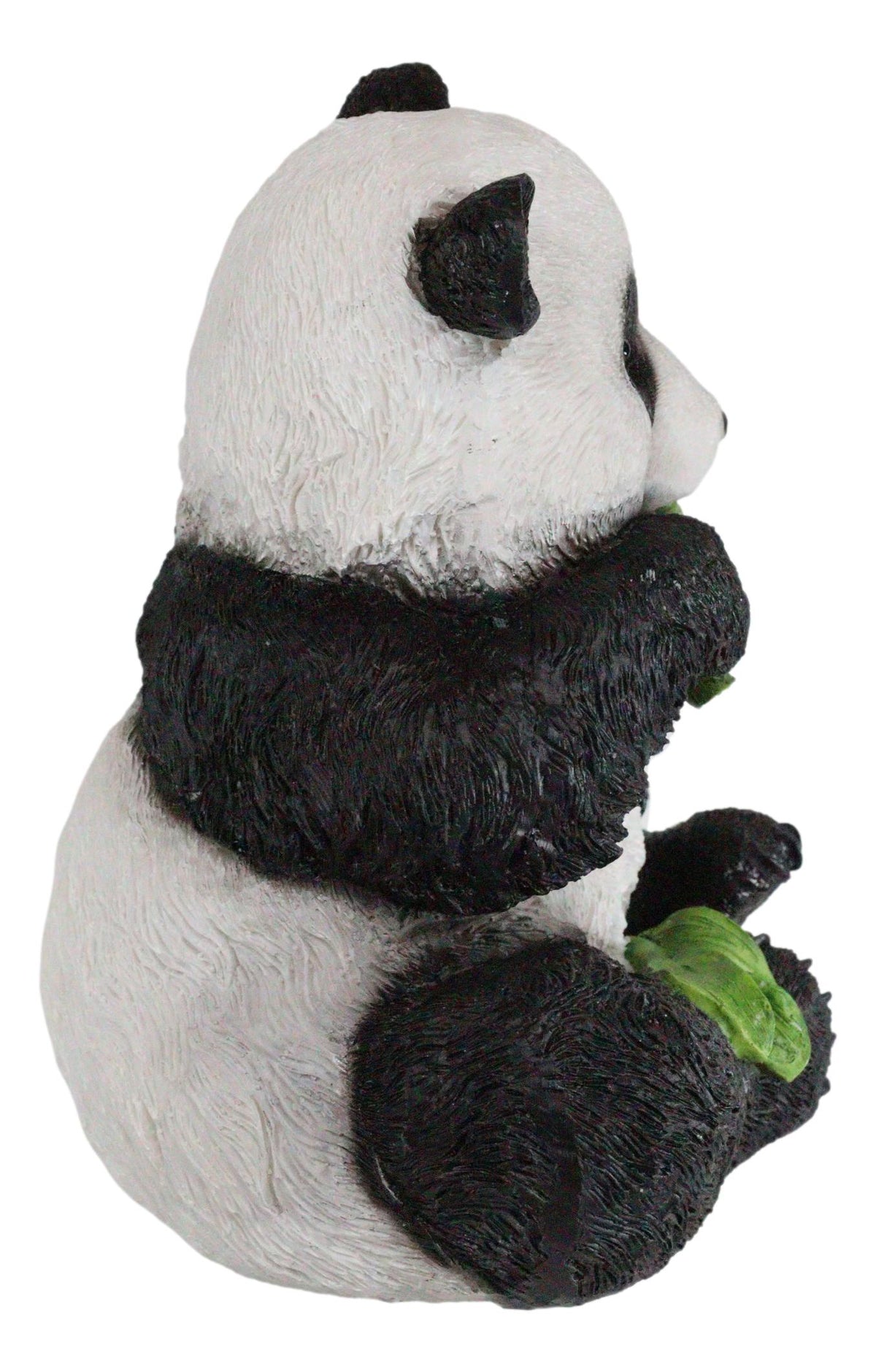 Adorable Giant Panda Bear Cub Eating Bamboo Leaves Figurine With Glass Eyes
