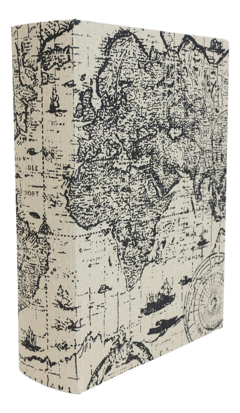 Set Of 3 Old World Nautical Sailor World Map Atlas Decorative Wooden Book Boxes