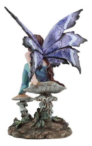 Ebros Amy Brown Forest Willow Nice Fairy Sitting On Wild Giant Mushroom Stool Statue 6" Tall
