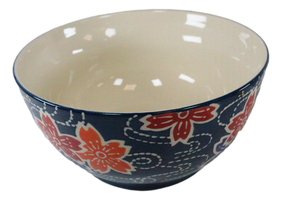 Ebros Set of 2 Ceramic Blue Cherry Blossoms Portion Meal Bowls 5 Cups Airtight Lid