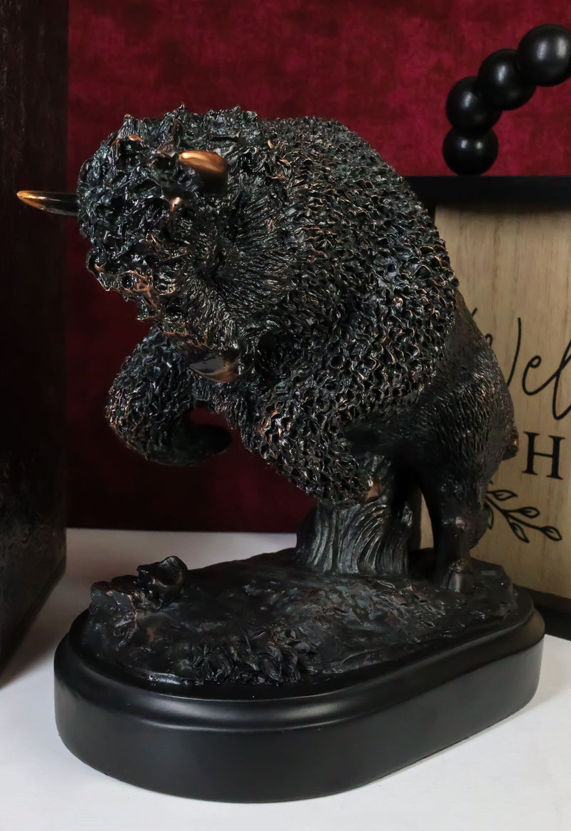 Rustic Western Charging American Buffalo Bison Bronze Electroplated Resin Statue