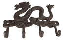 Cast Iron Rustic Chinese Dragon King 4-Pegs Wall Keys Leash Coat Hook Decor