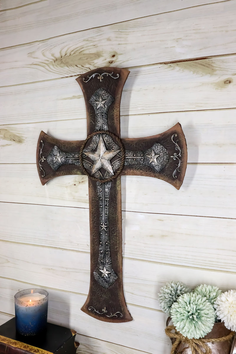 Rustic Western Lone Star With Braided Ropes and Scroll Lace Layered Wall Cross