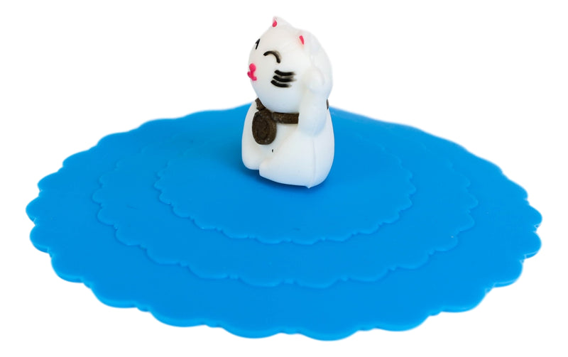 Set Of 4 Maneki Neko Cat Reusable Silicone Coffee Tea Cup Cover Lids Air Tight