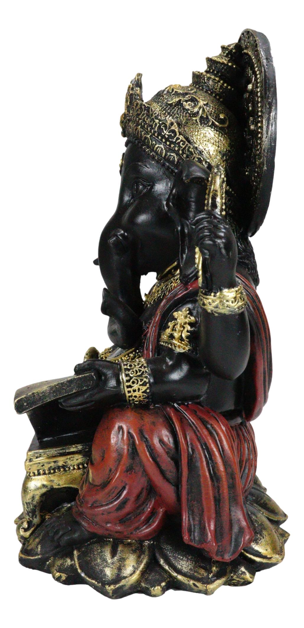 Hindu Lord Deity Ganesha Writing The Mahabharata On Ancient Scrolls Figurine