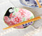 Pink Cherry Blossoms Small Appetizer Coupe Plate Flat Bowl With Chopsticks Set
