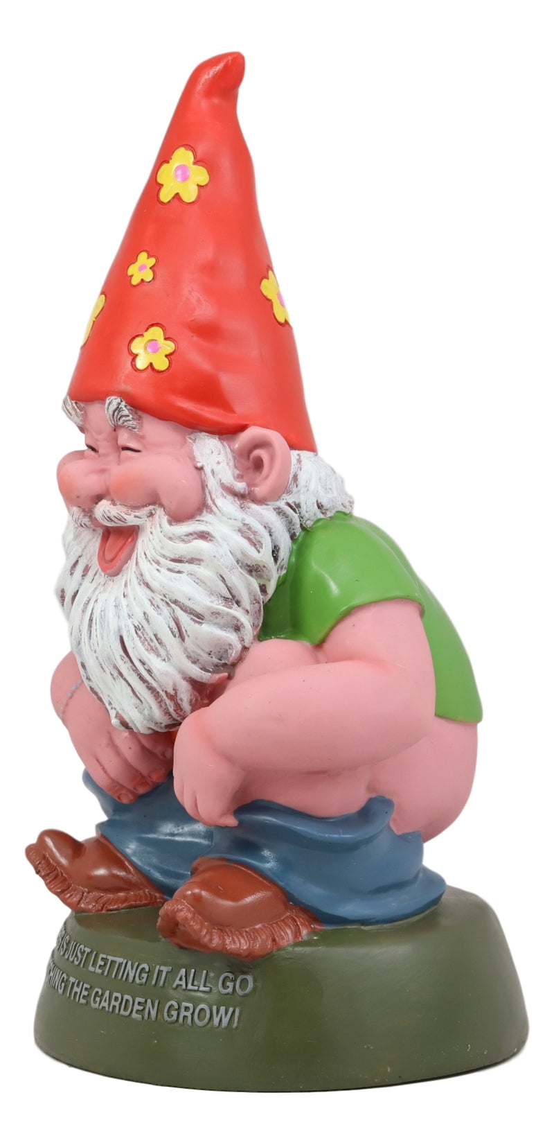 Butt Naked Defecating Fertilizers Organically Pooping Hippie Gnome Statue 12"H