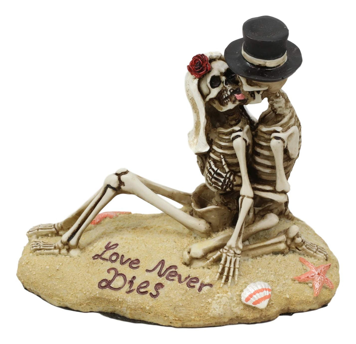 Ebros Love Never Dies Shipwrecked Castaway Wedding Skeleton Hot Couple Making Out by The Beach Statue 5.25" Long Day of The Dead Decorative Valentine Skeleton Lovers Kissing Figurine