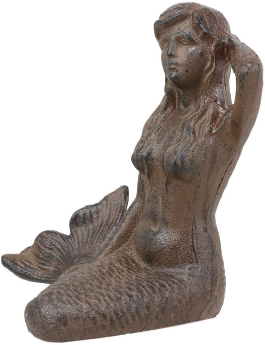 7.25"L Nautical Siren Expecting Mermaid Cast Iron Rustic Vintage Finish Statue - Ebros Gift