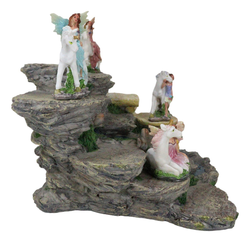 Miniature Fairies & Unicorns With Mountain Waterfall of Youth Display Figurine