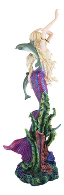 Ebros Large Nouveau Nautical Iris Tail Mermaid Swimming W/  Dolphins Statue 27"H