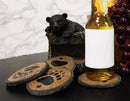 Ebros Rustic Black Bear Cub Tree Trunk Stump Coaster Holder With 4 Coasters Set