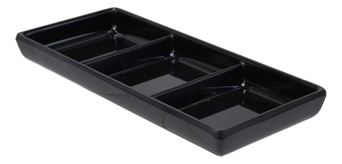 Ebros Jade Melamine Contemporary Design Condiments Oil Ketchup BBQ Soy Sauce Dipping Bowl or Dish With Dividers 3 Partition Compartments Faux Porcelain Look Restaurant Supply Dip Bowls Dishes (Black)