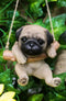 Cute Lifelike Teacup Pug Puppy Macrame Branch Hanger 5.5"Tall With Jute Strings