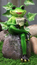 Ebros Lipstick Lady Toad Frog Drinking Coffee in Mug While Sitting On Rock Figurine