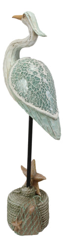 Large Blue Heron On Beach Getty Post With Starfish Fishing Net Decorative Statue