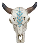 9"L Western Steer Bull Cow Horned Skull Turquoise Beads Arrow Inlay Wall Decor