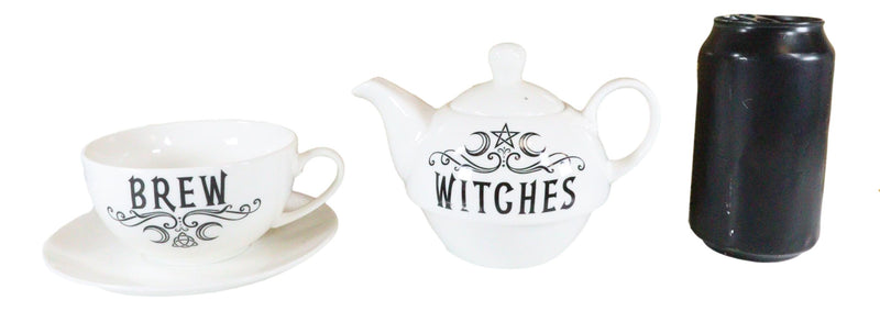 Ebros Pentagram Moons Witches Brew Hex Bone China Stacking Tea Pot Cup And Saucer Set