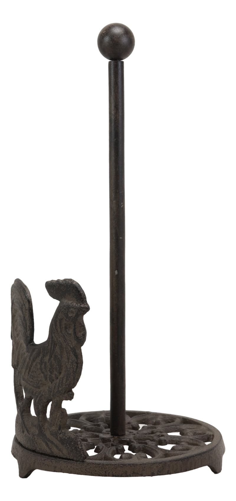 Ebros 13.5"Tall Cast Iron Metal Rustic Vintage Proud Farm Rooster Chicken With Scroll Art Design Paper Towel Holder Display Dispenser Stand Counter Top - Ebros Gift