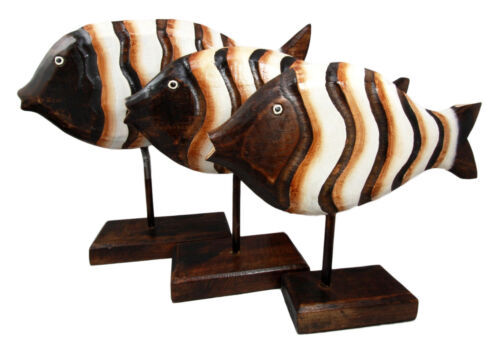 Balinese Wood Handicrafts Large Swimming River Fish Family Set of 3 Figurines