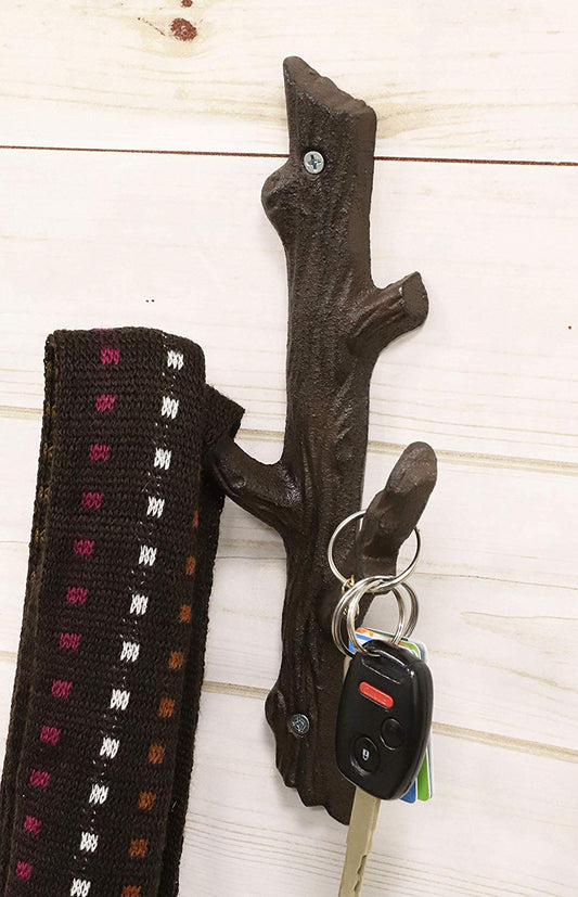 Ebros Cast Iron Rustic Western Country Tree Branches Twigs Wall Hanger 2 Peg Hook Decor Hangers for Coats Hats Leashes Backpacks Keys Decorative Organizer On Mudroom Main Entrance Walls (1)