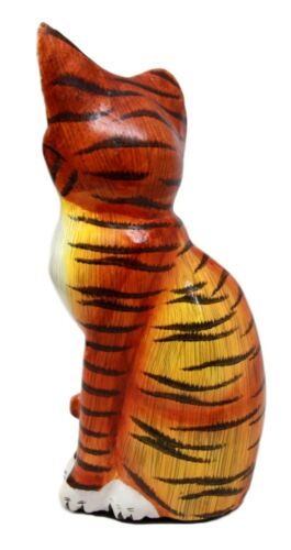 Balinese Wood Handicrafts Adorable Orange Tabby Feline Cat Purr Pet Figurine 8"H