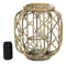 15"H Rustic Farmhouse Brown Woven Rattan Candle Lantern with Jute Rope Handle