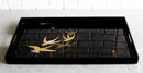 Japanese Flying Cranes 19" by 12" Large Black Lacquer Serving Tray With Handles